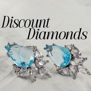 Pear Cut Blue & Clear White Natural Topaz Stud  Earrings 92…